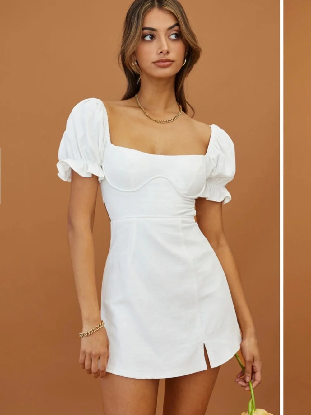 Norma Jean Neck Puff Sleeve Mini Dress in white - Picture 4 of 4